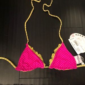 Lady Lace Reversible Pink & Yellow Bikini Top NWT